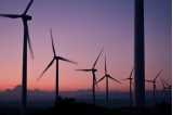 Wind turbines at sunset