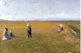 Painting of women and children picking flowers in meadow