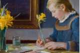 girl painting with daffodils